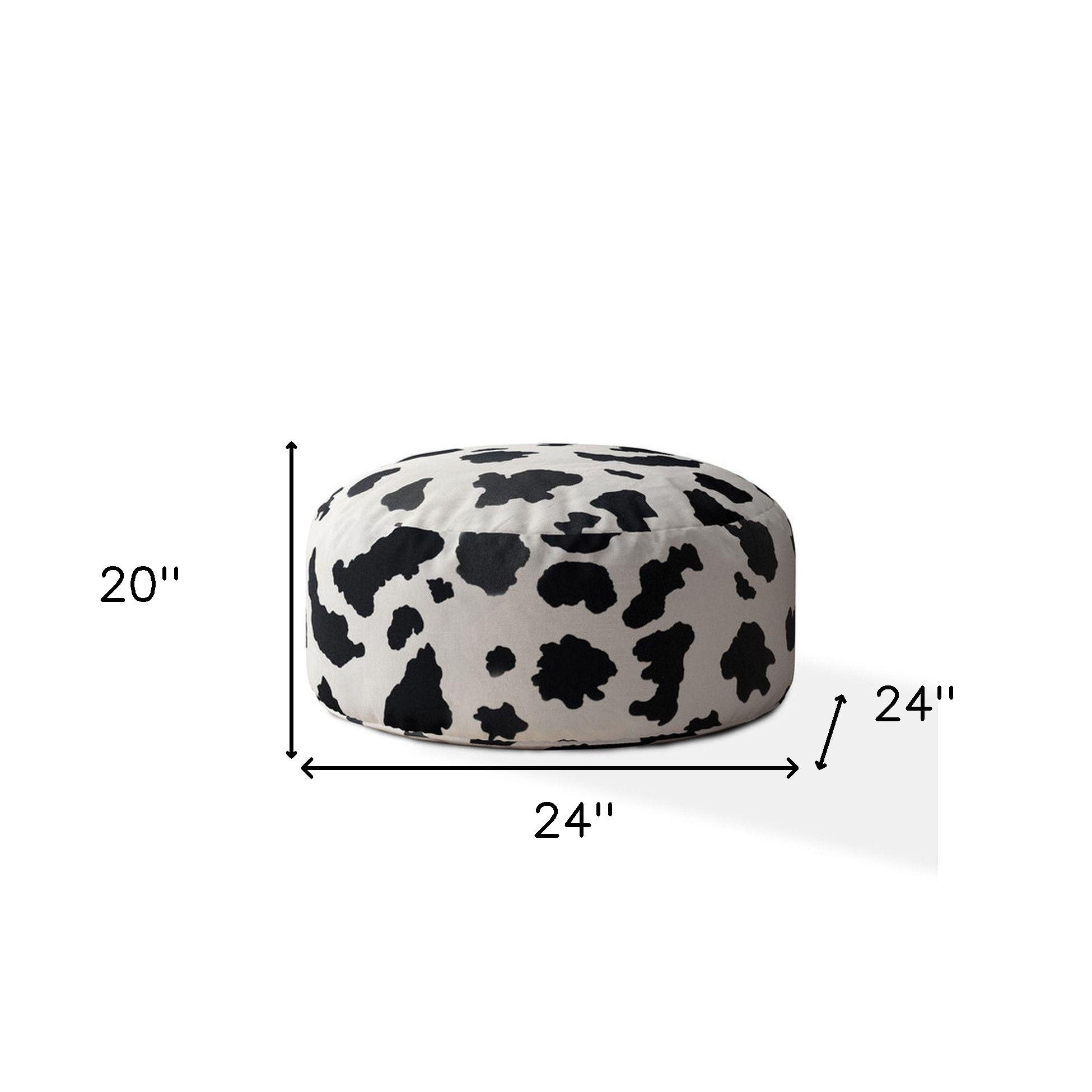 Twill Round Animal Print Pouf Cover - Black / White