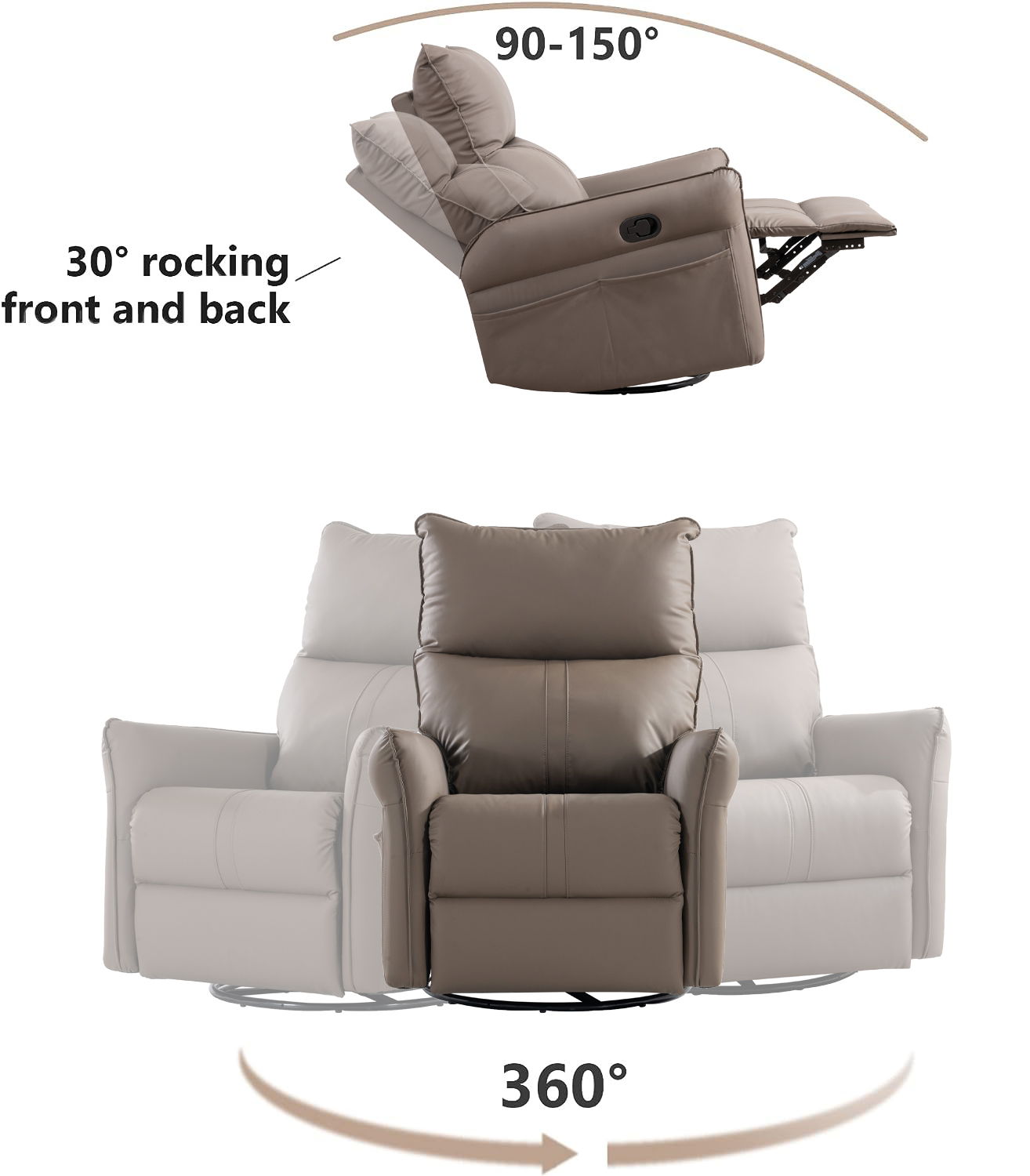 Rocking Recliner Chair, 360 Degree Swivel Nursery Rocking Chair, Glider Chair, Modern Small Rocking Swivel Recliner Chair For Bedroom, Living Room Chair Home Theater Seat, Phone Holder