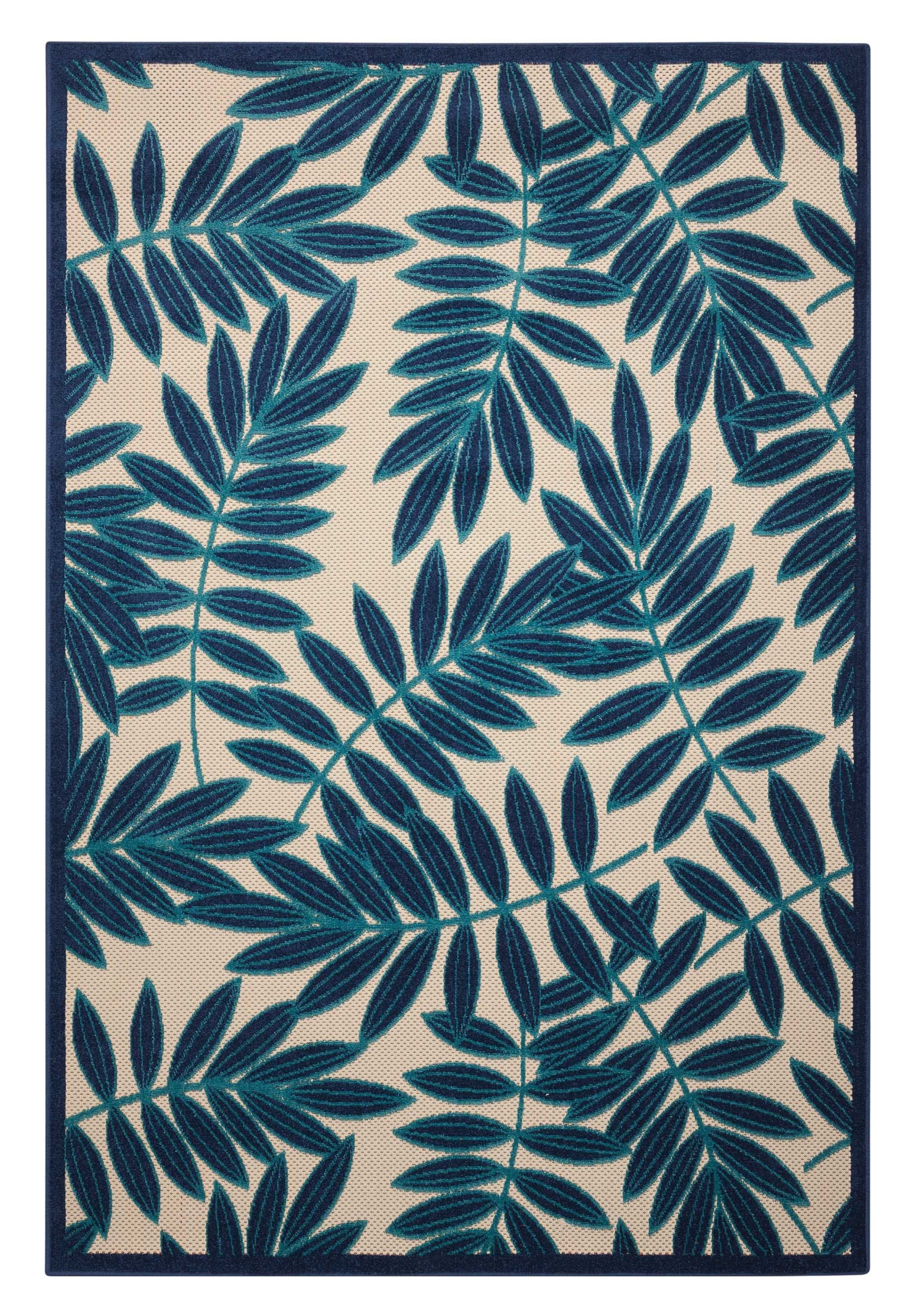 10' X 13' Floral Non Skid Indoor / Outdoor Area Rug - Blue / Ivory