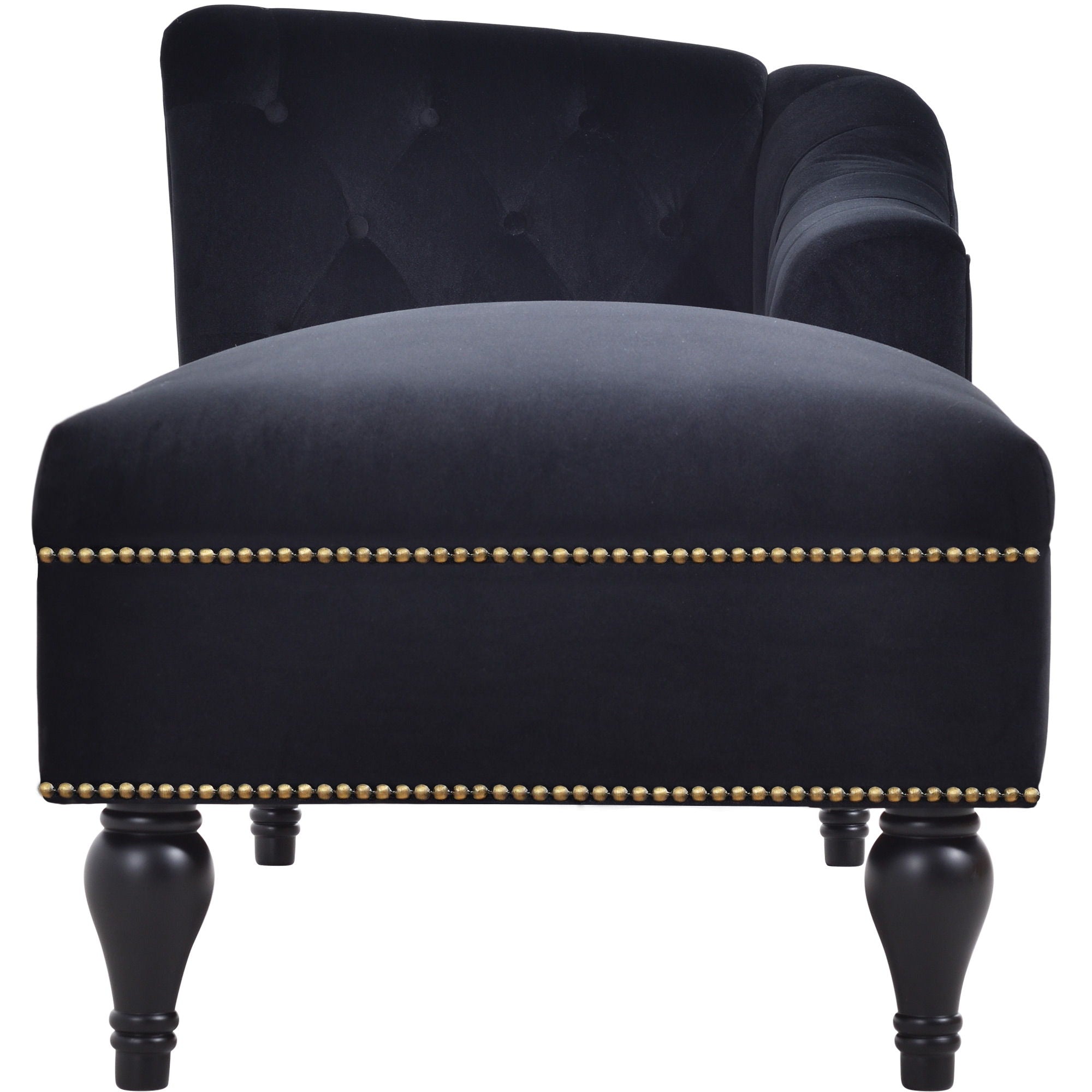 Velvet Chaise Lounge, Button Tufted Right Arm Facing Lounge Chair With Nailhead Trim & Solid Wood Legs For Living Room Or Office, Sleeper Lounge Sofa - Black