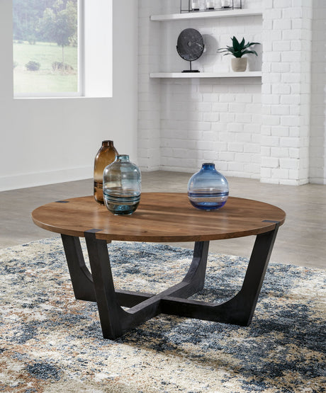 Hanneforth - Round Cocktail Table - Brown - view 3