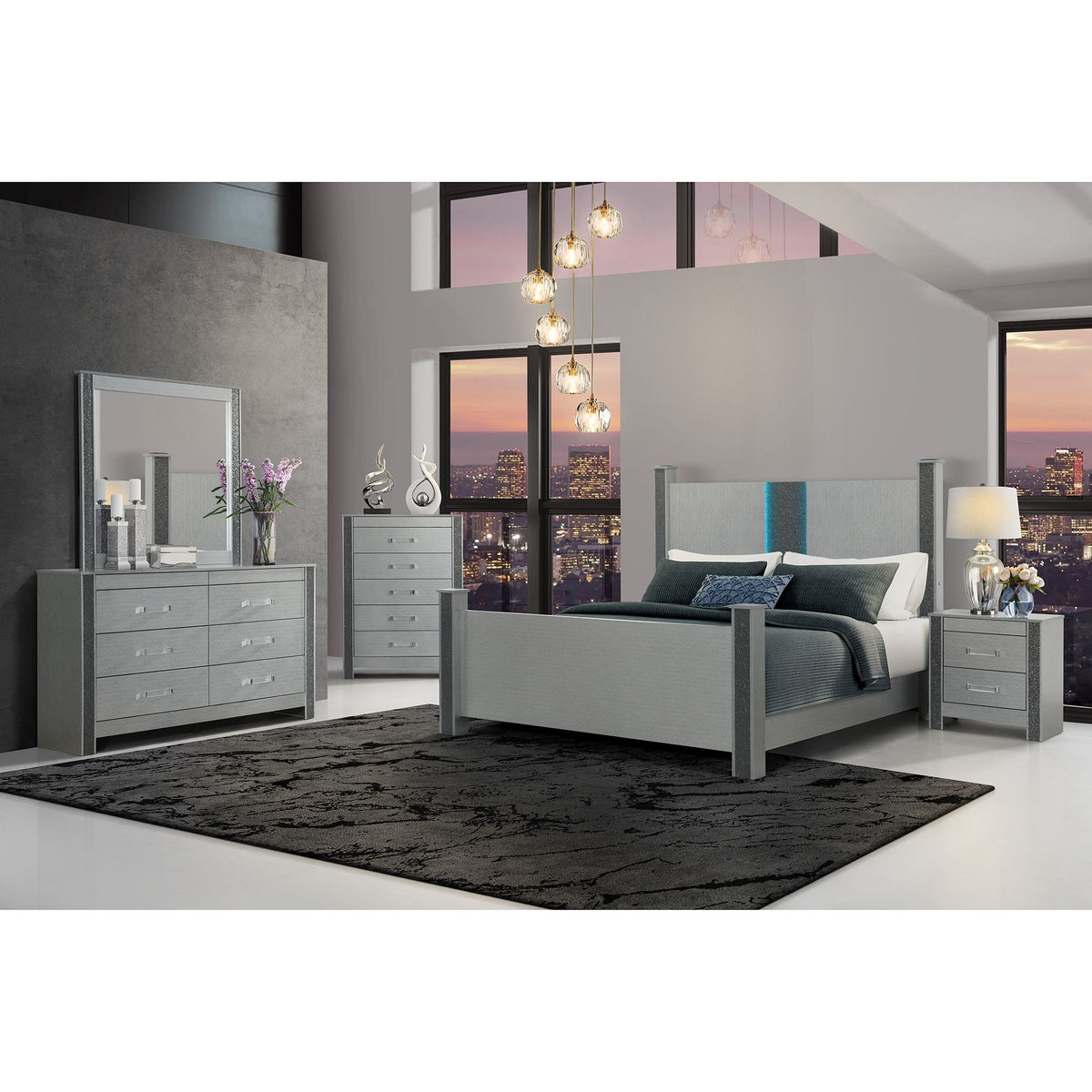 Lorenzo - Large Scale Mirror With Sleek Frame And Glittered Detailing - Silver - view 2