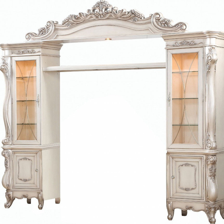 Wood Glass Poly Resin Entertainment Center - Antique White