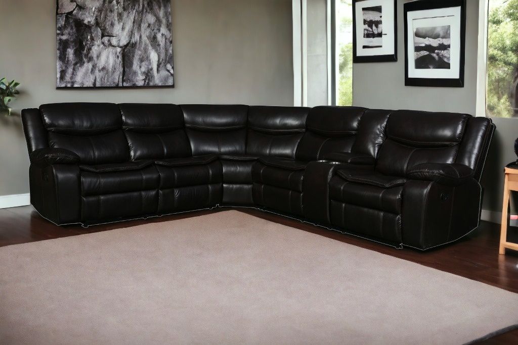 Polyester Blend Reclining U Shaped Three Piece Corner Sectional With Console - Brown