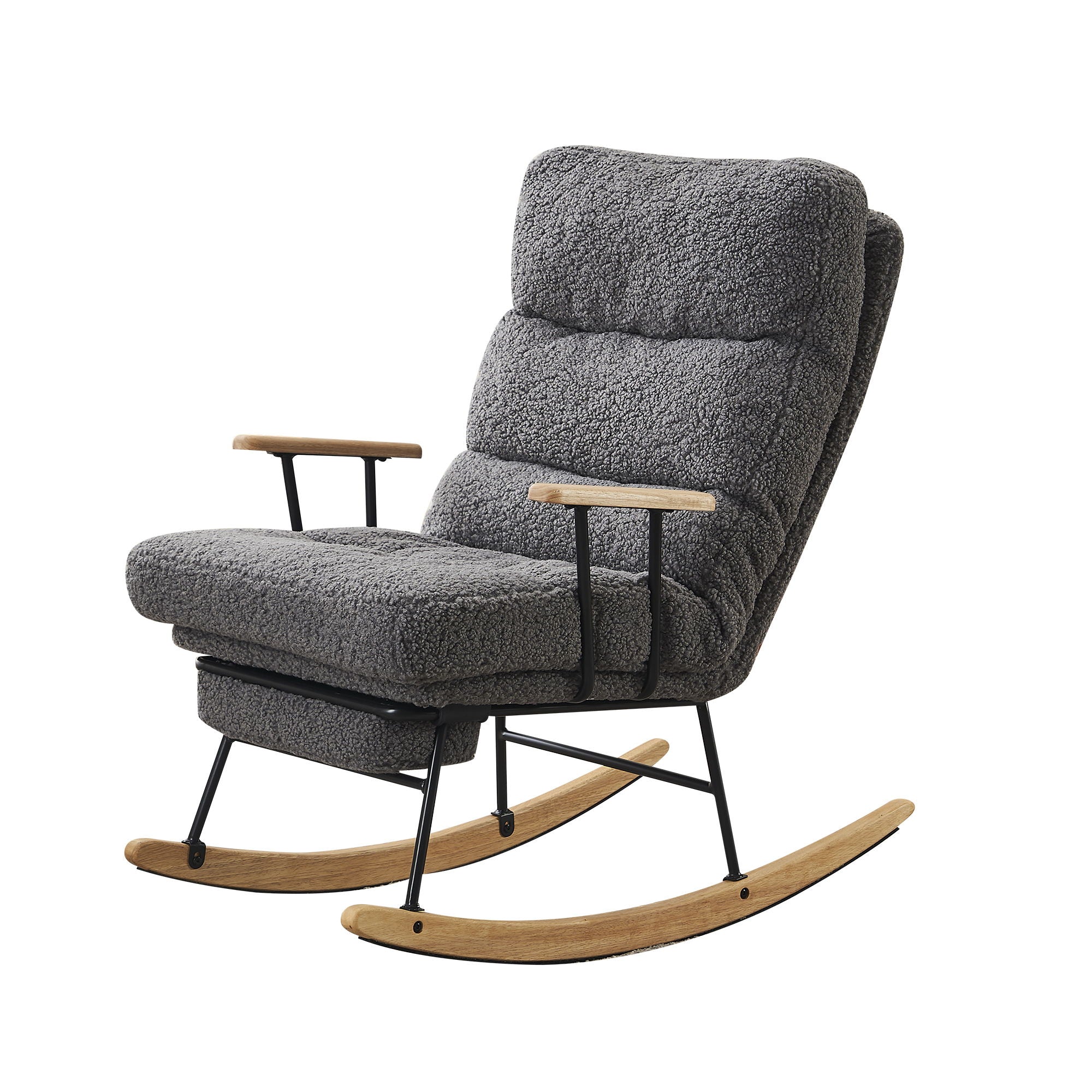 Modern Teddy Gliding Rocking Chair With High Back, Retractable Footrest, And Adjustable Back Angle For Nursery, Living Room, And Bedroom