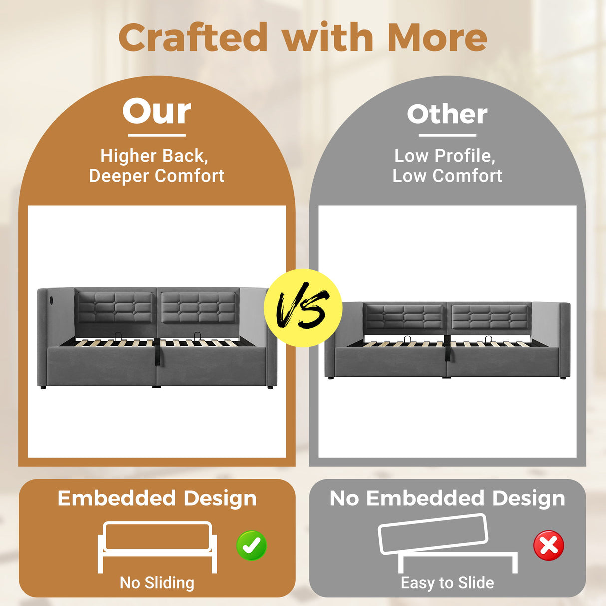 Upholstered Hydraulic Storage Daybed With USB & Type C Charging