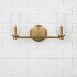 Regal - Double Light Vanity With Clear Ribbed Satin - Antique Brass / Clear