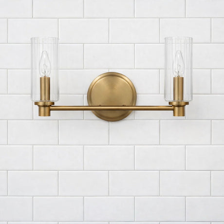Regal - Double Light Vanity With Clear Ribbed Satin - Antique Brass / Clear - view 4