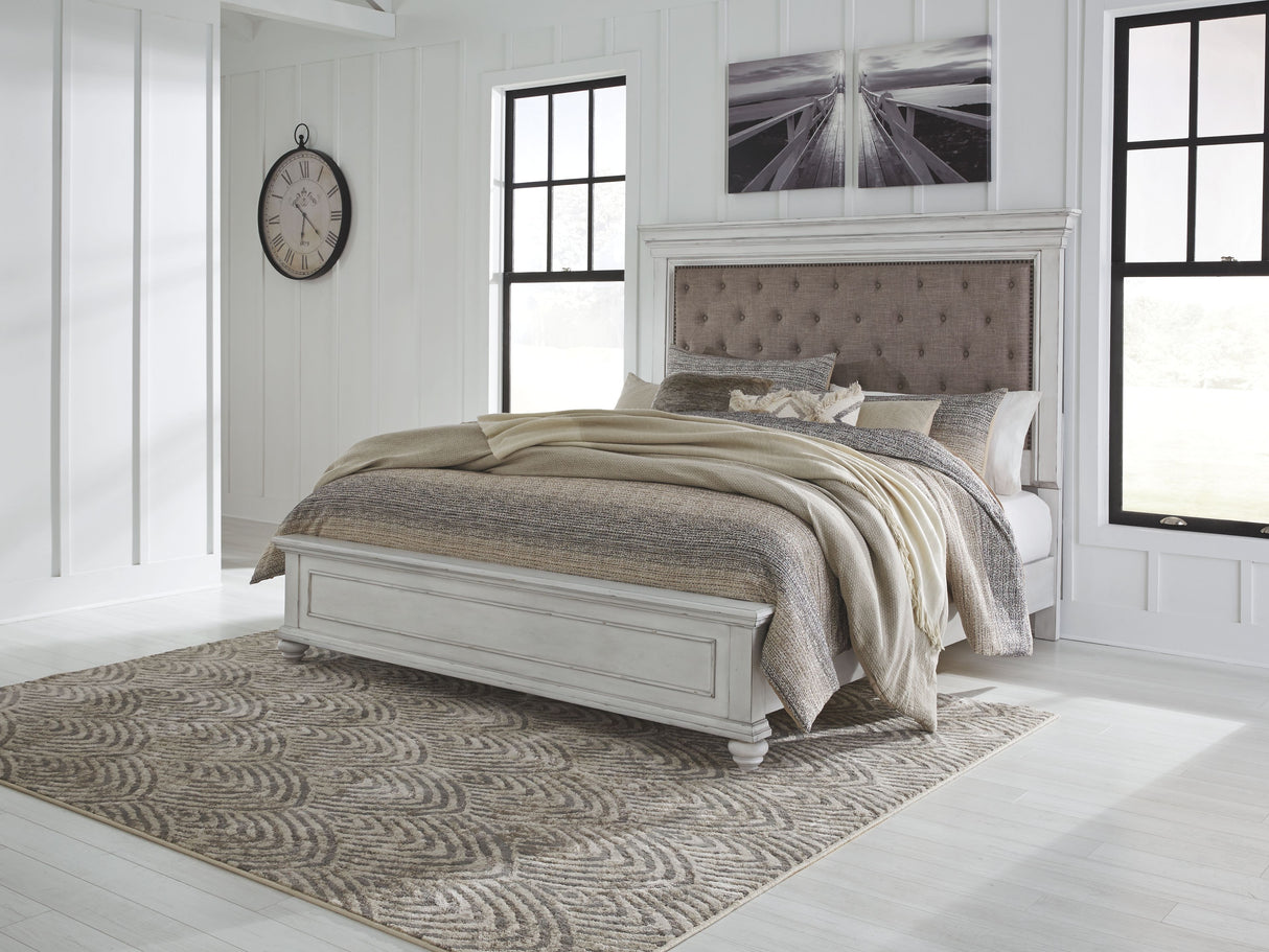 Kanwyn - Upholstered Panel Bed White Queen None by Benchcraft® | Bel Furniture