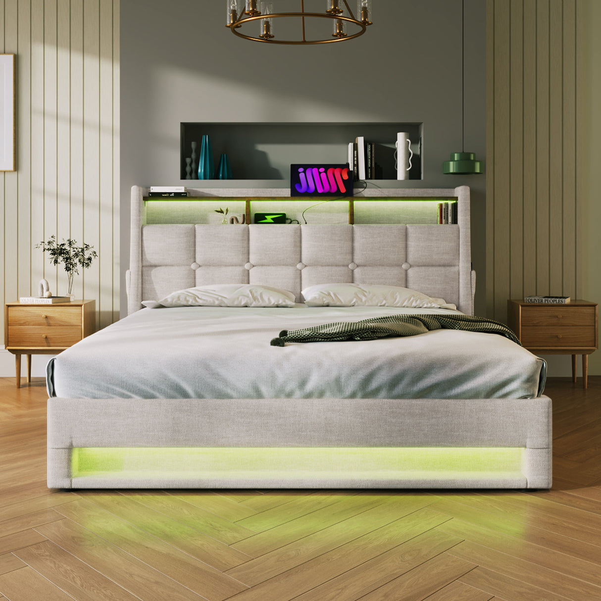 Upholstered Platform Bed With A Hydraulic Storage System, LED And USB Charging (Without Mattress)
