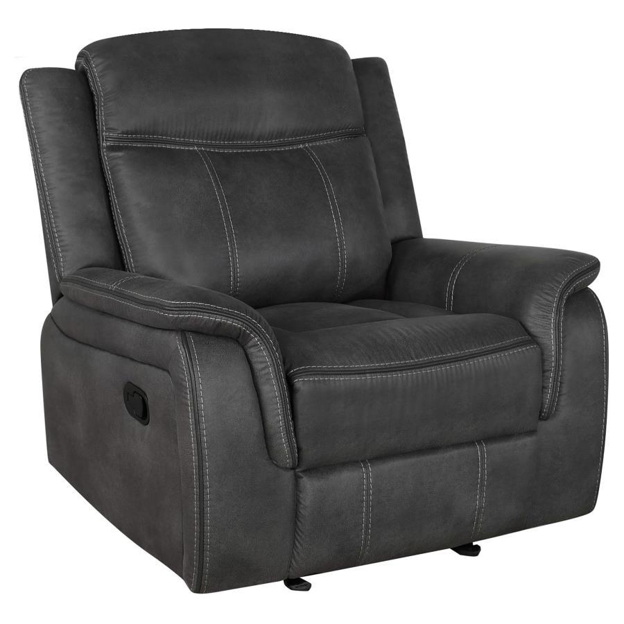 Lawrence - Upholstered Padded Arm Glider Recliner - Charcoal by CoasterEveryday | Bel Furniture