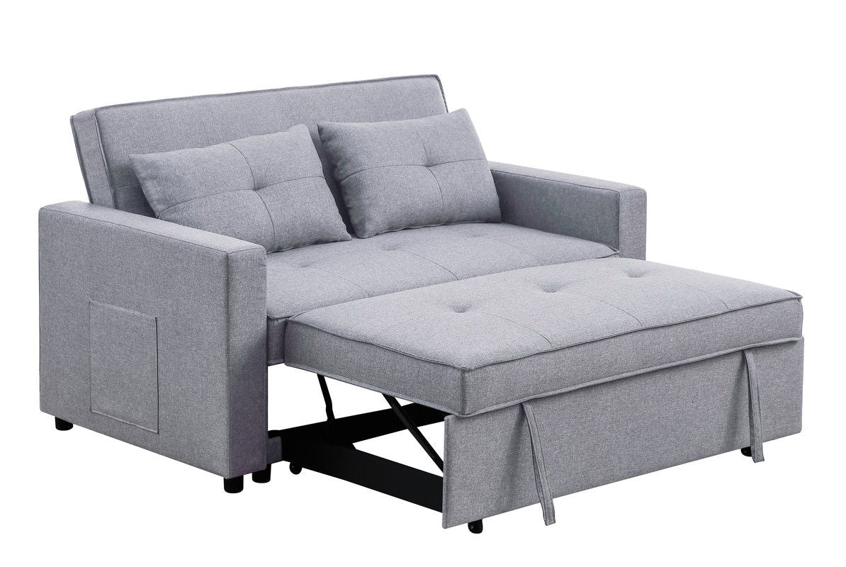 Zoey - Linen Convertible Sleeper Loveseat With Side Pocket