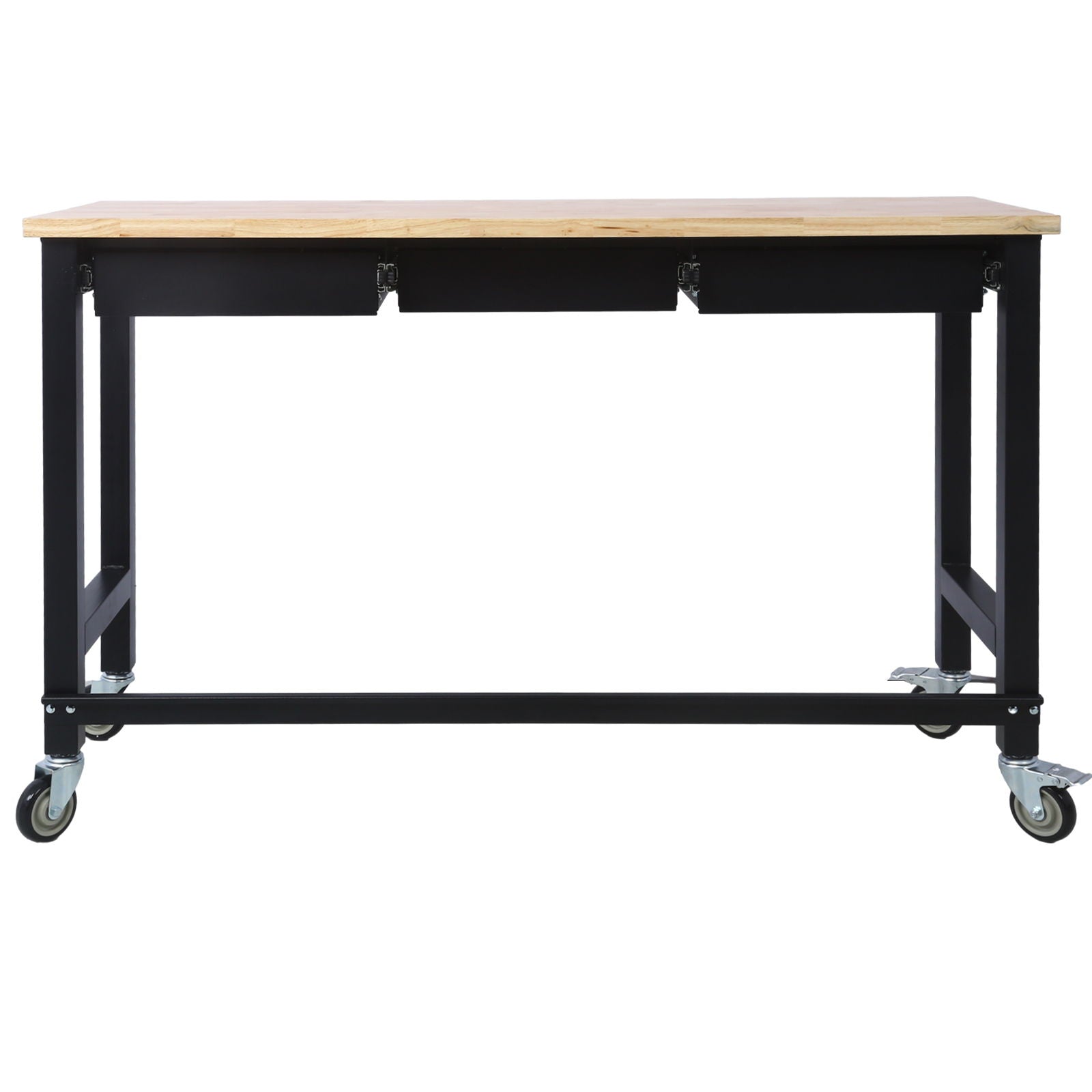 Work Bench, Workbench With Drawer Storage, Heavy Duty Bamboo Wood Work Table With Wheels For Garage Home Office