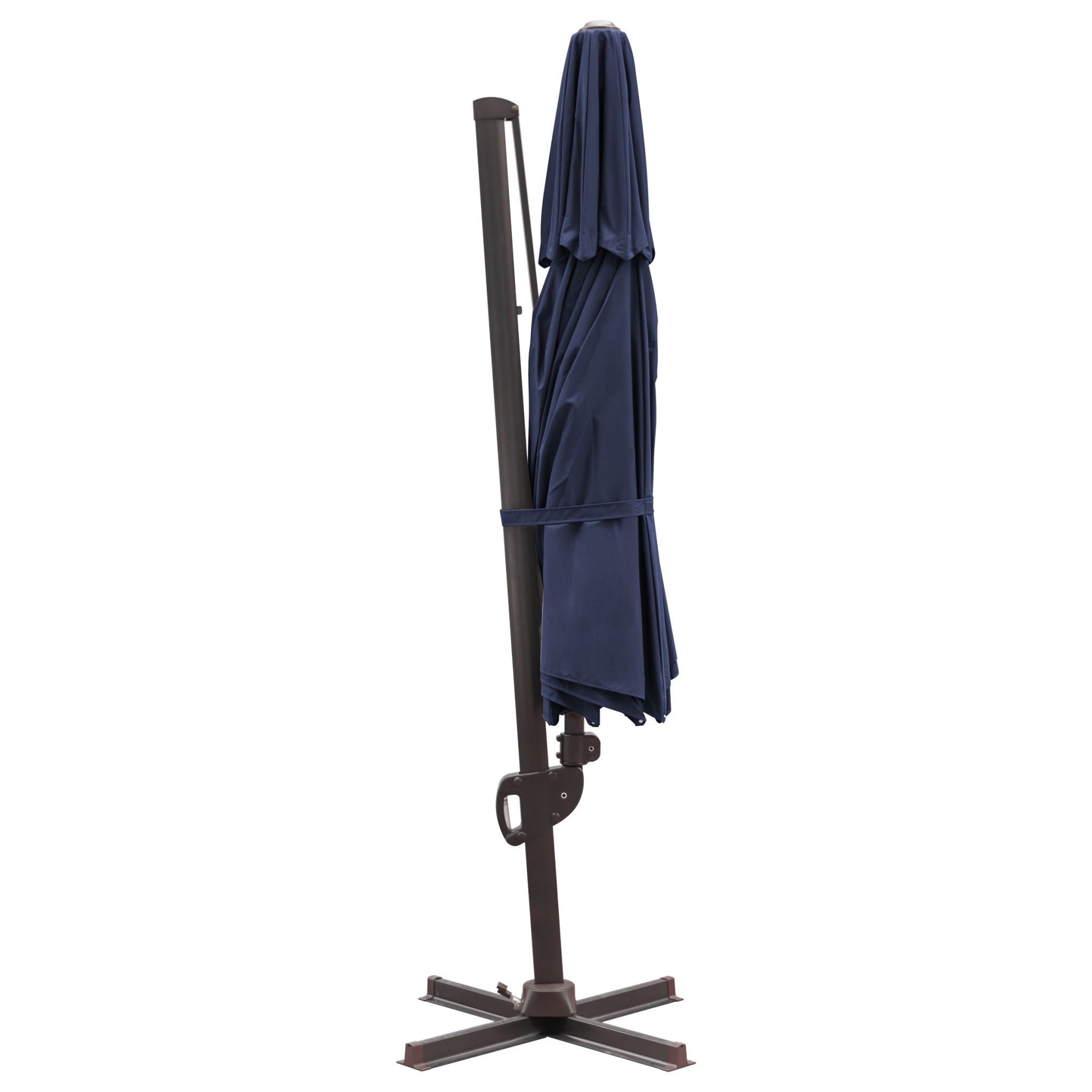 Round Tilt Cantilever Patio Umbrella With Stand - Navy Blue