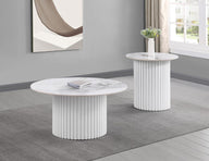 Rowena - Faux Marble Coffee Table Set White 2 Pc. Coffee Table, End Table by Coaster Fine Furniture | Bel Furniture