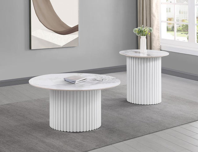 Rowena - Faux Marble Coffee Table Set White 2 Pc. Coffee Table, End Table by Coaster Fine Furniture | Bel Furniture