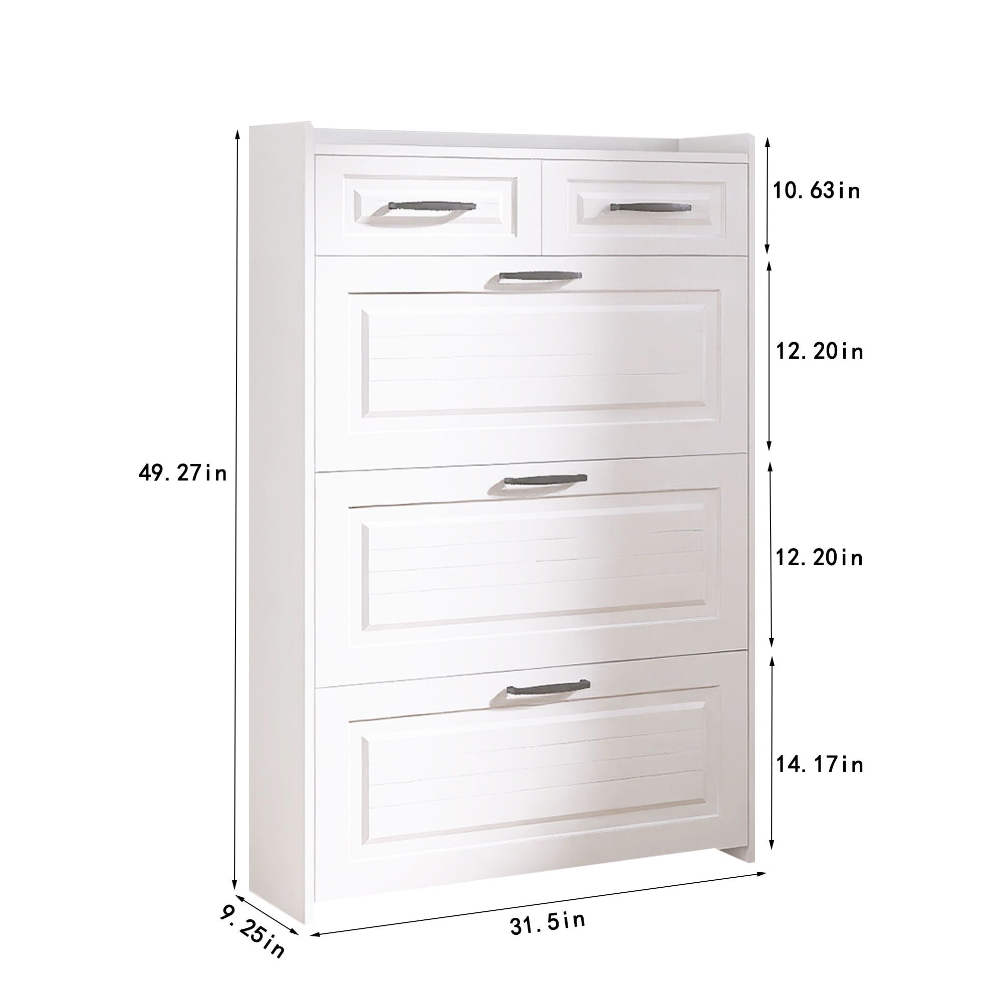 Shoe Cabinet With 3 Doors 2 Drawers, PVC Door With Shape, Large Space For Storage