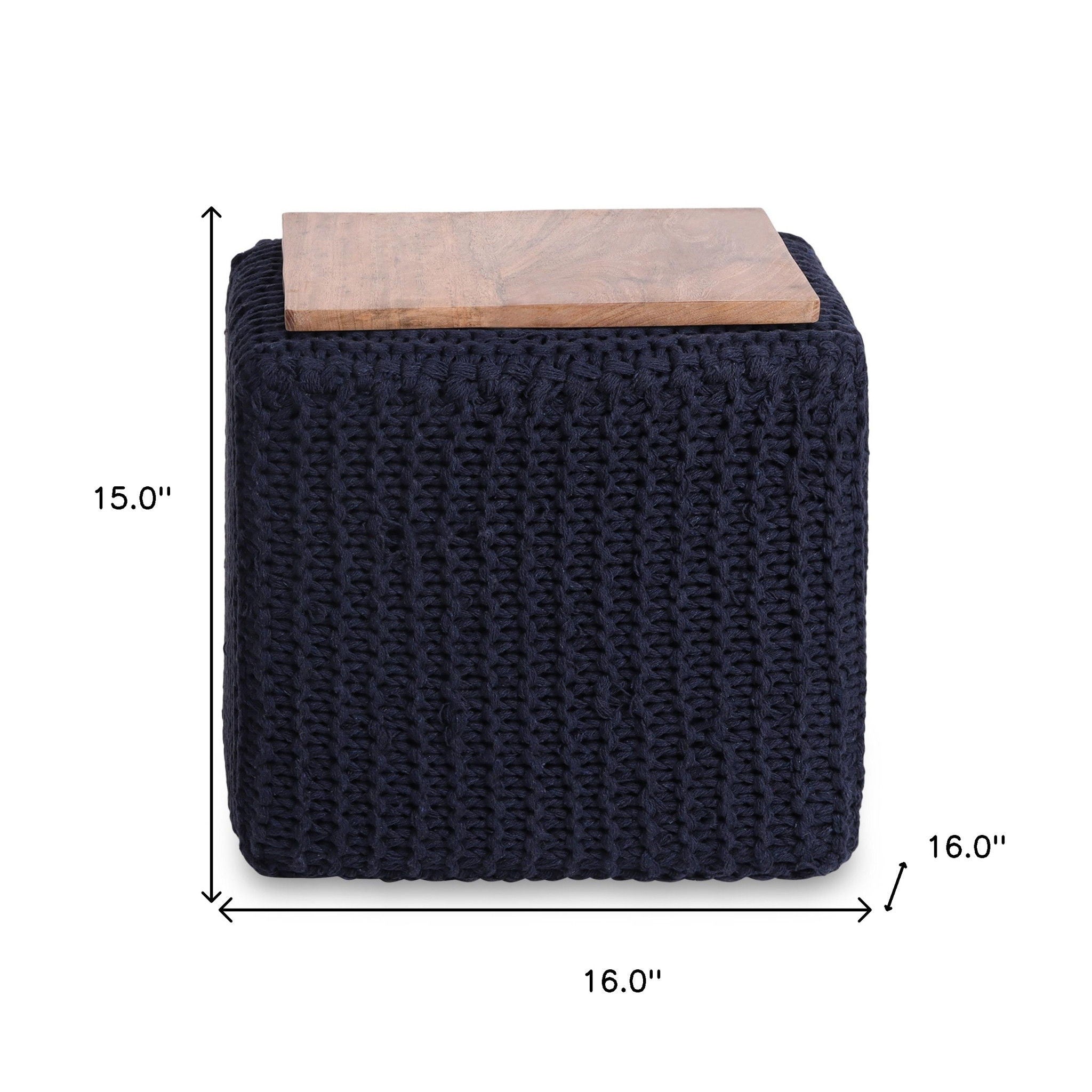 Cotton Blend, Pouf Ottoman - Navy Blue