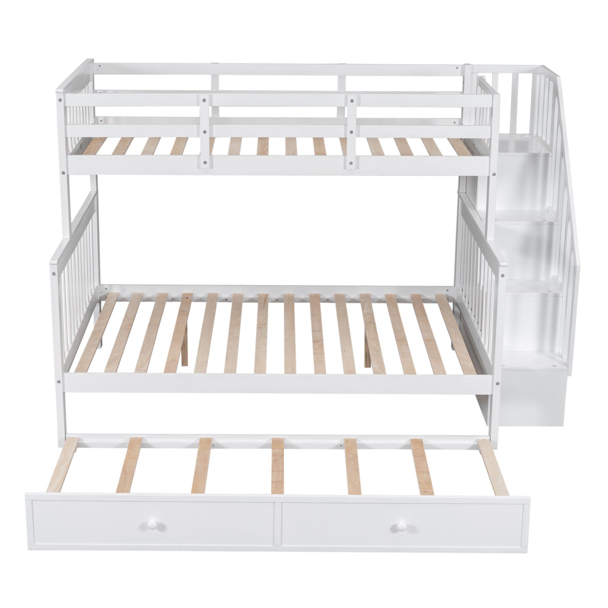 Stairway Bunk Bed With Twin Size Trundle, Storage And Guard Rail For Bedroom, Dorm