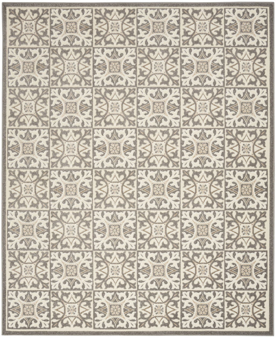 9' X 12' Fleur De Lis Stain Resistant Non Skid Area Rug - Ivory / Gray