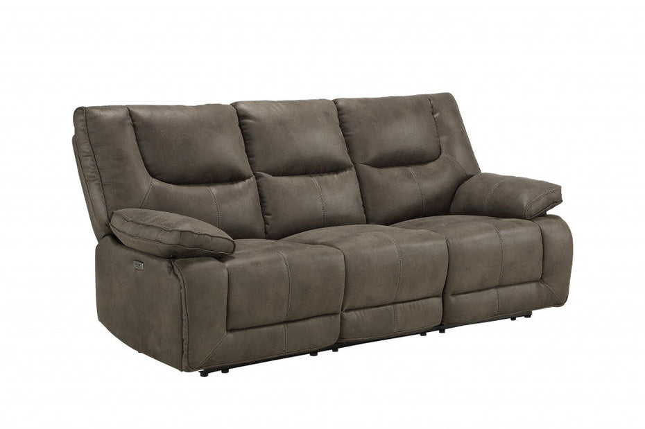 Faux Leather Reclining USB Sofa With Black Legs - Gray