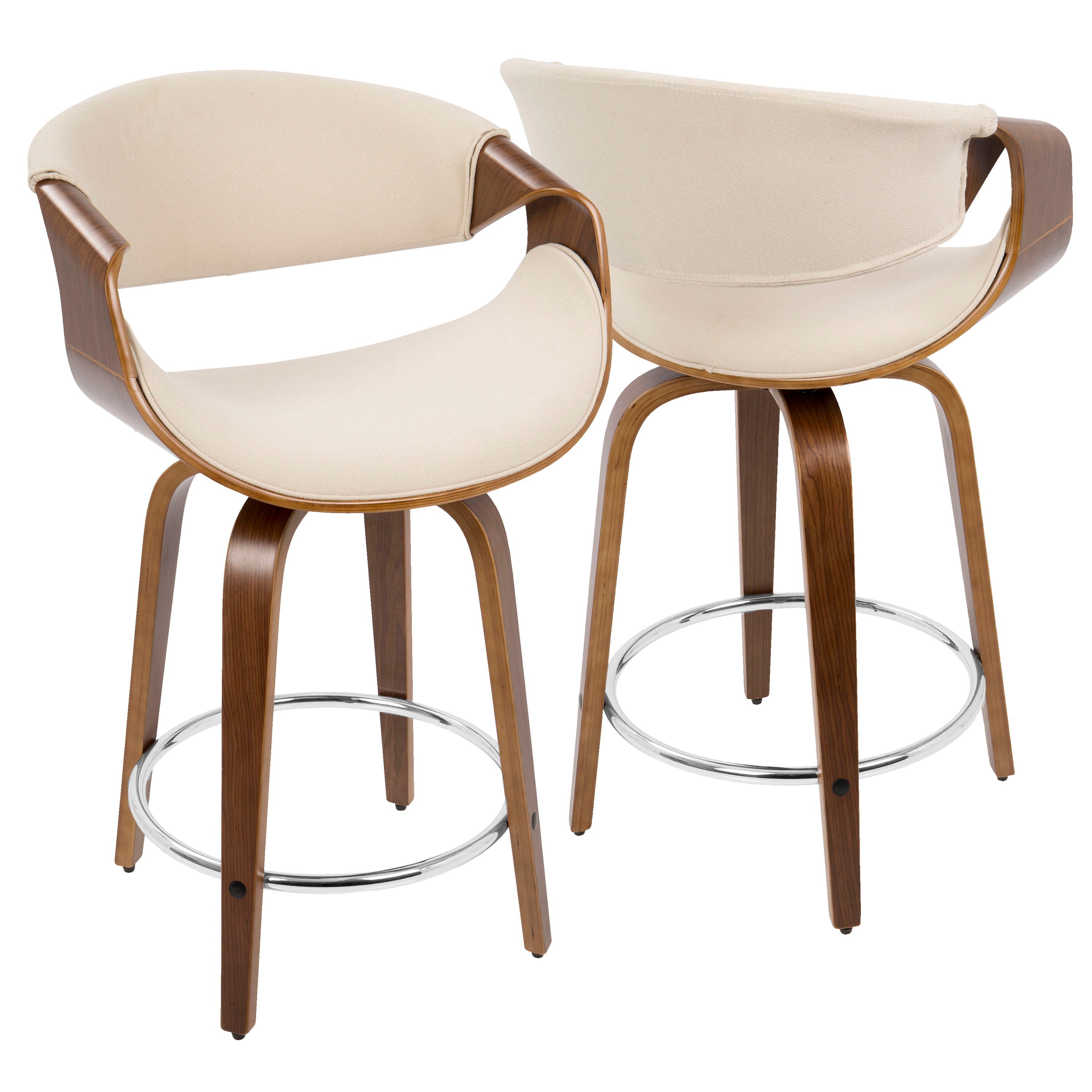 Curvini Mid - Century Modern Fixed Height Counter Stool With Swivel (Set of 2)