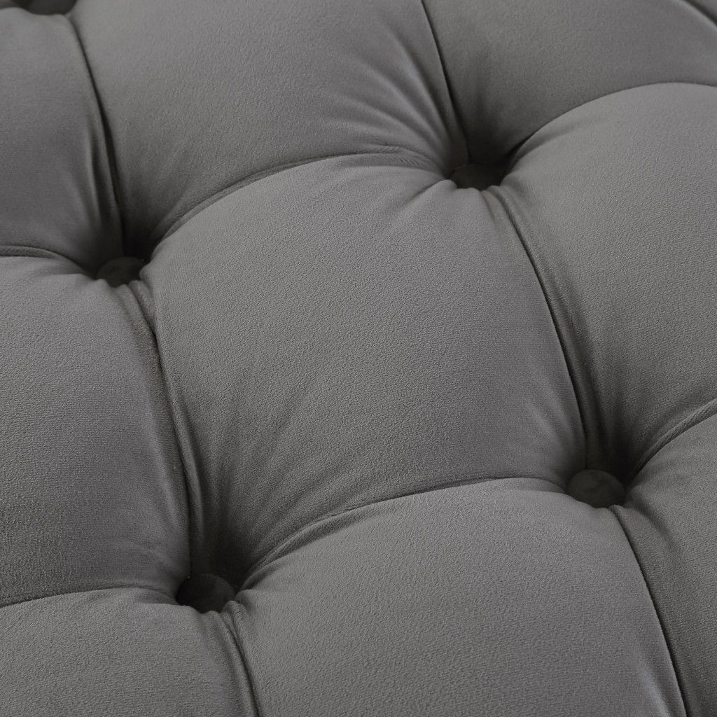 Velvet Tufted Round Ottoman - Gray