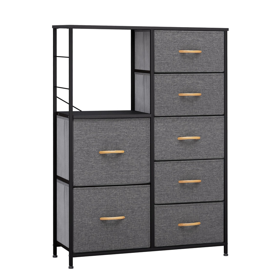 Steel And Fabric Seven Drawer Chest - Gray / Black