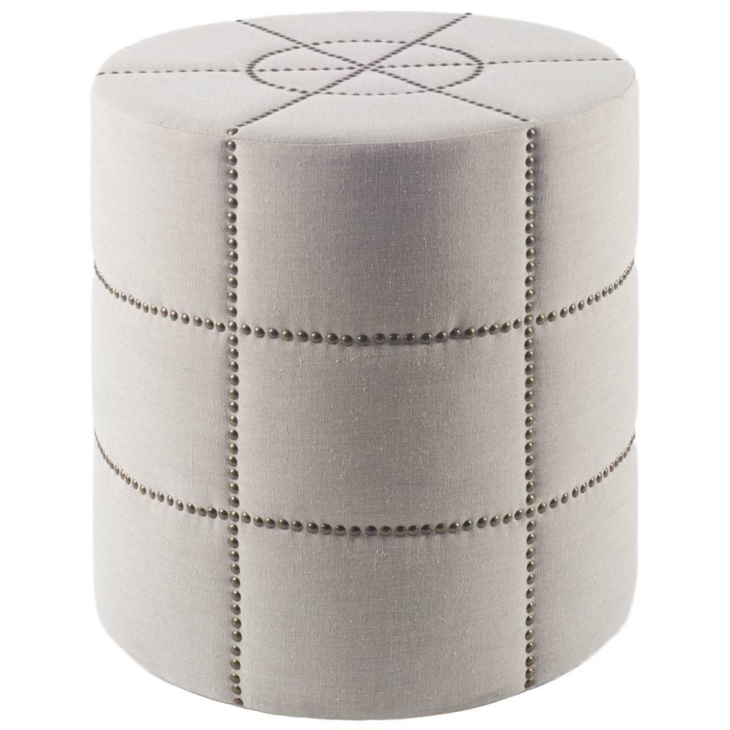 Linen Round Footstool Ottoman - Cream