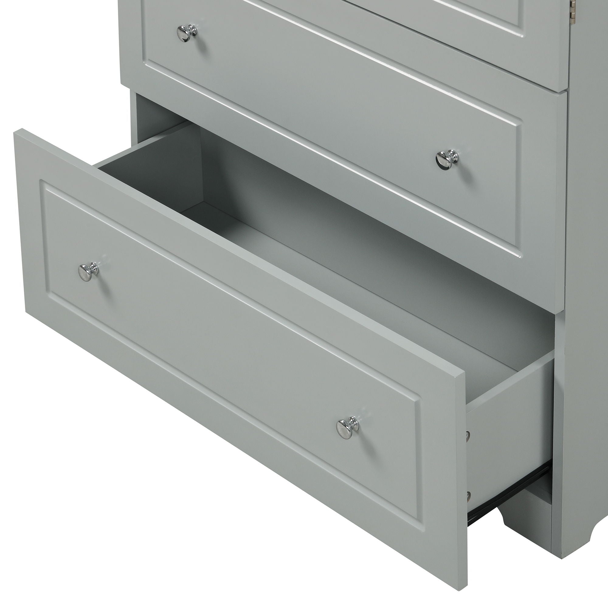 Wide Bathroom Storage Cabinet, Freestanding Storage Cabinet With Two Drawers And Adjustable Shelf, MDF Board With Painted Finish - Gray