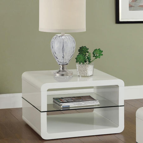 Elana - 1-Shelf Rectangular Side End Table - White High Gloss by CoasterEssence | Bel Furniture