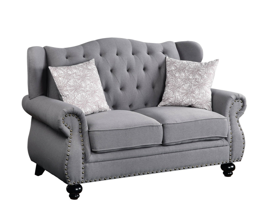 Love Seat And Toss Pillows - Gray / Black