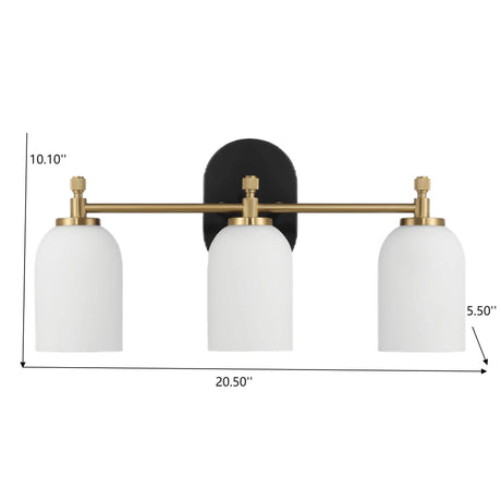 Meadows - 3 Lights Vanity Brush Bathroom Wall Light For Bathroom Over Mirror - Black / Gold / White - view 4