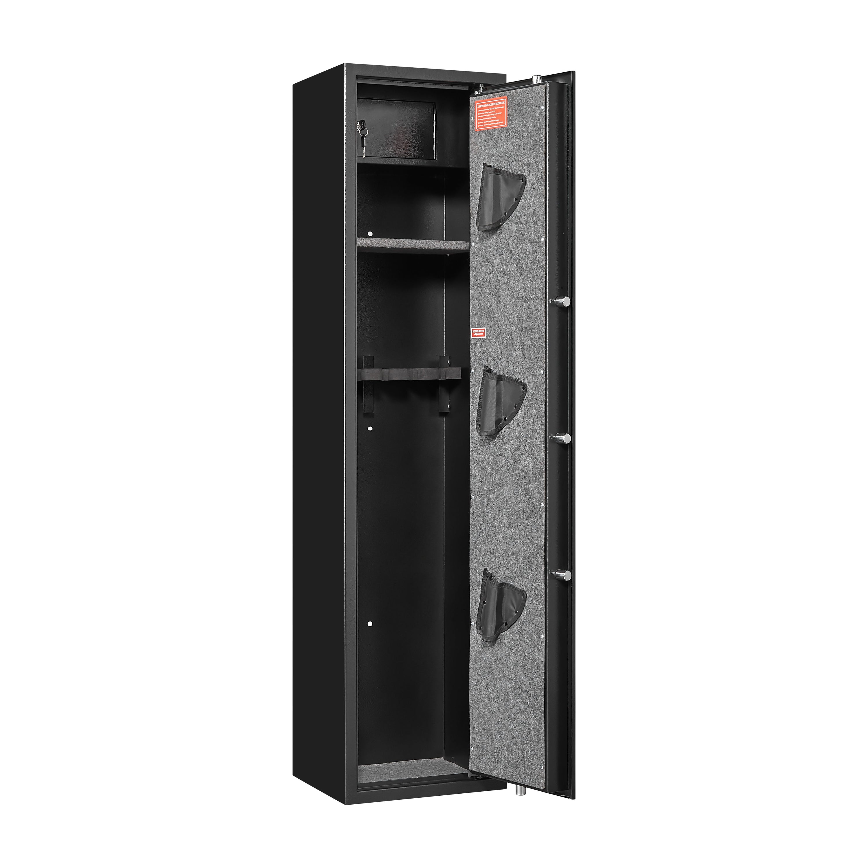 Steel Gun Cabinet, With Inner Safe Box, Led Lights, Removable Shelf And Gun Rack - Black