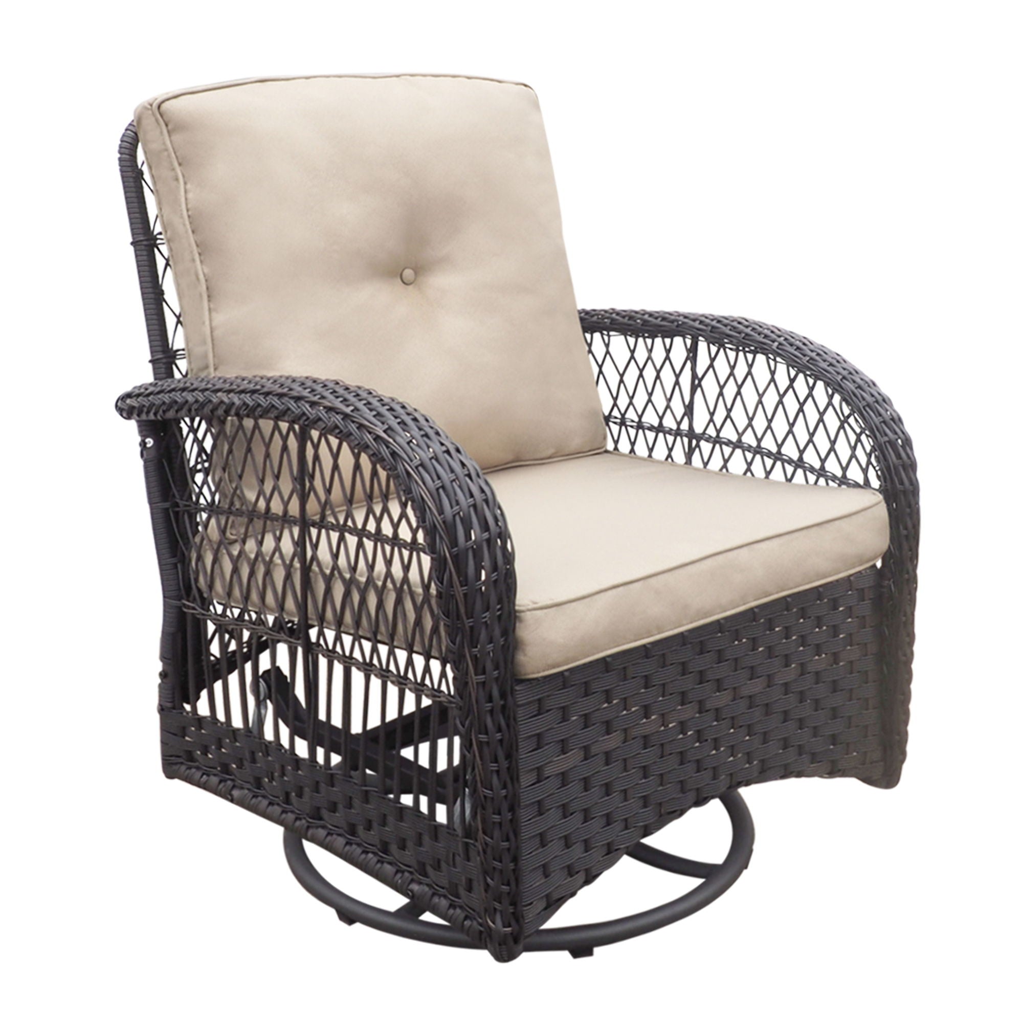 3 Pieces Conversation Set, Outdoor Wicker Rocker Swivel Patio Bistro Set, Rocking Chair With Glass Top Side Table