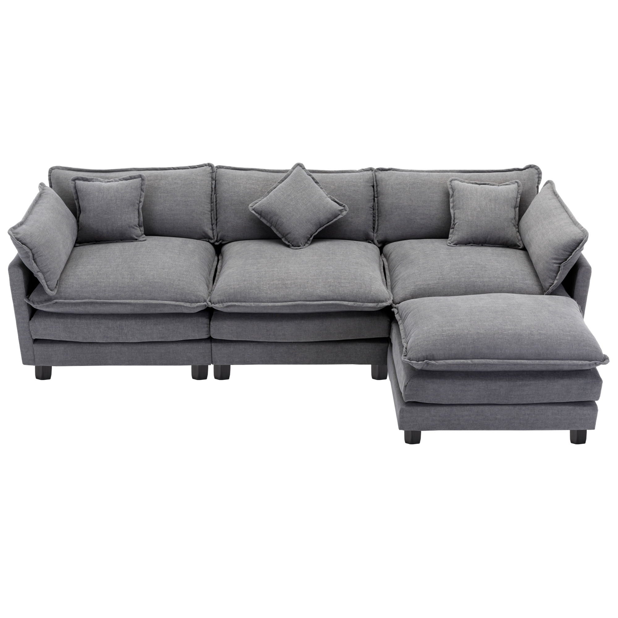 L-Shape Chenille Upholstered Sofa For Living Room Modern Luxury Sofa Couch With Ottoman And 5 Pillows For Living Room