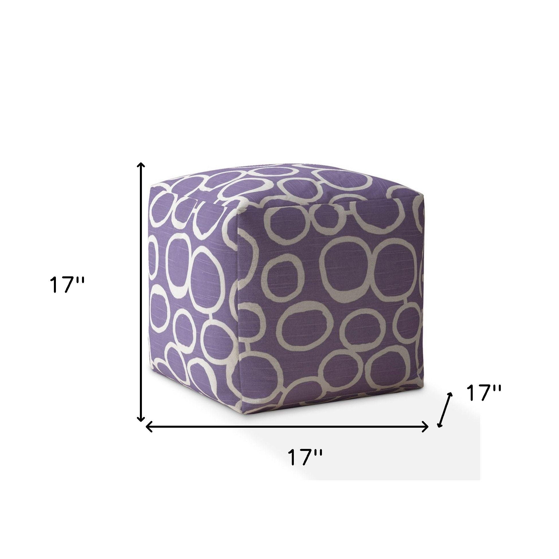 Cotton Abstract Pouf Ottoman - Purple / White