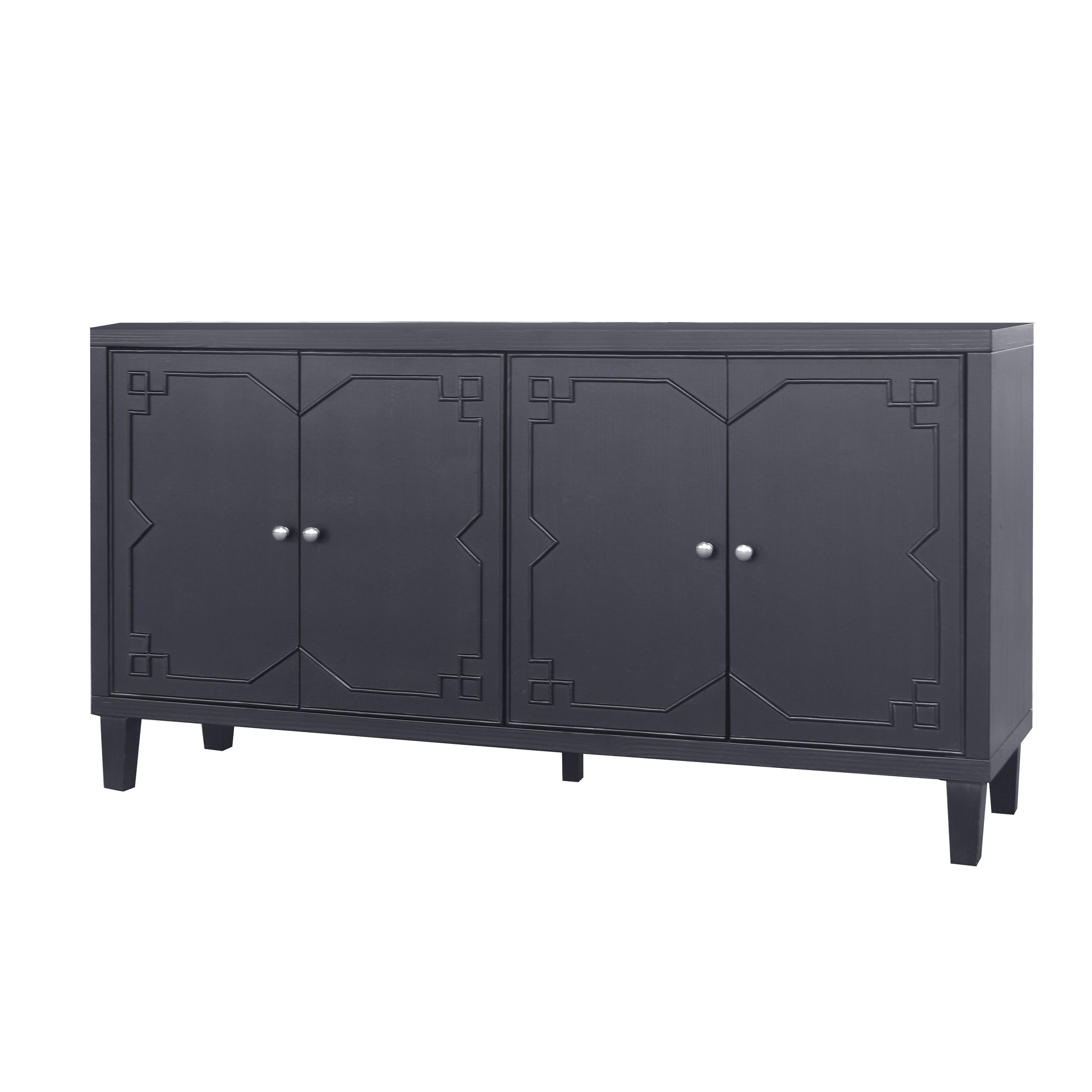 Accent Cabinet 4 Door Wooden Cabinet Sideboard Buffet Server Cabinet Storage Cabinet, For Living Room, Entryway, Hallway, Office, Kitchen And Dining Room - Matte Black