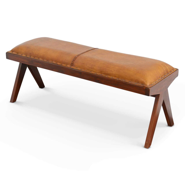 Chad - Mid-Century Modern Leather Bench - Brown / Tan by Ashcroft Furniture | Bel Furniture