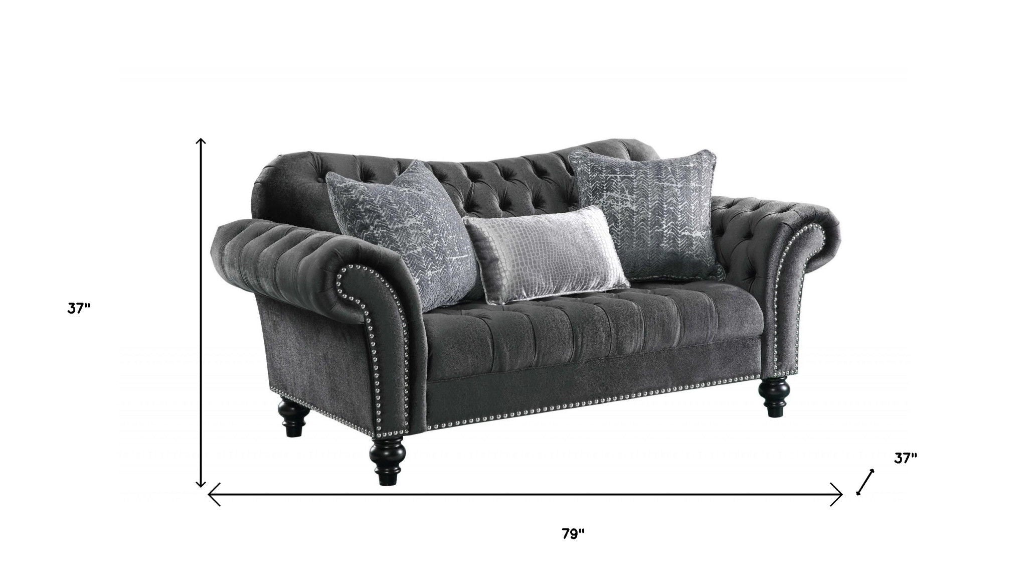 Velvet Loveseat And Toss Pillows - Gray / Black