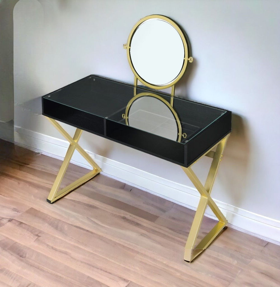 Mirrored Dresser - Black / Gold