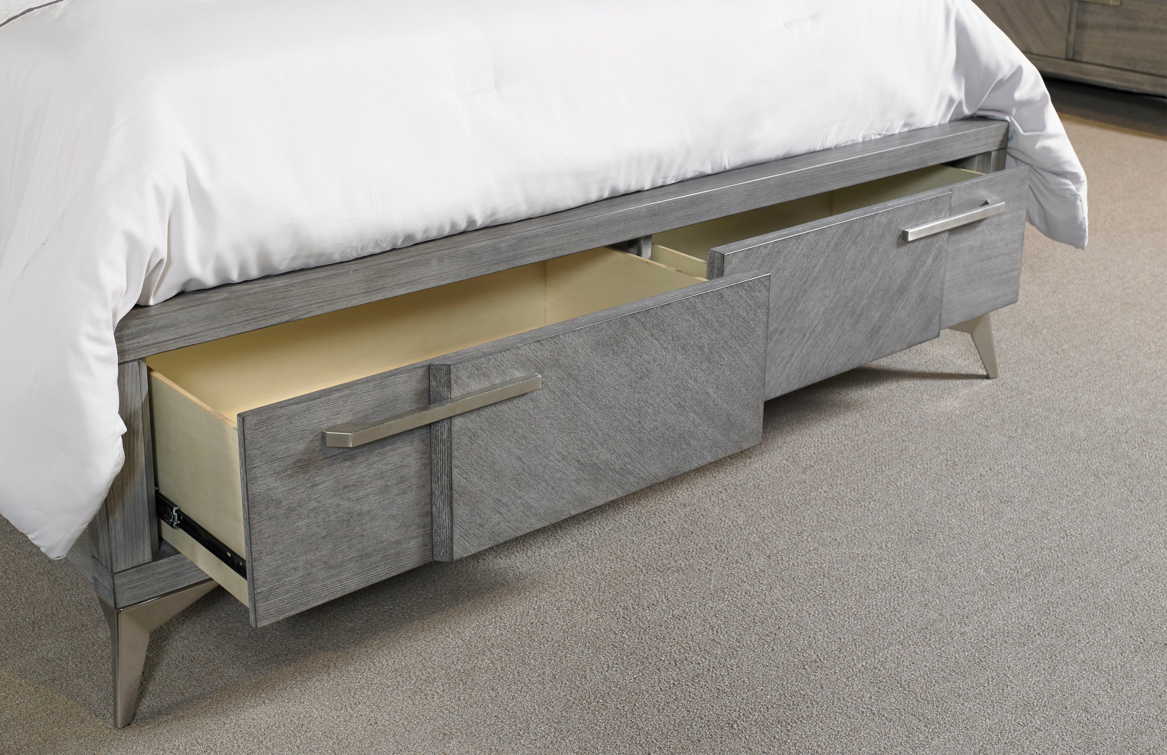 Queen Stoage Bed With Bookmatched Veneer - Gray