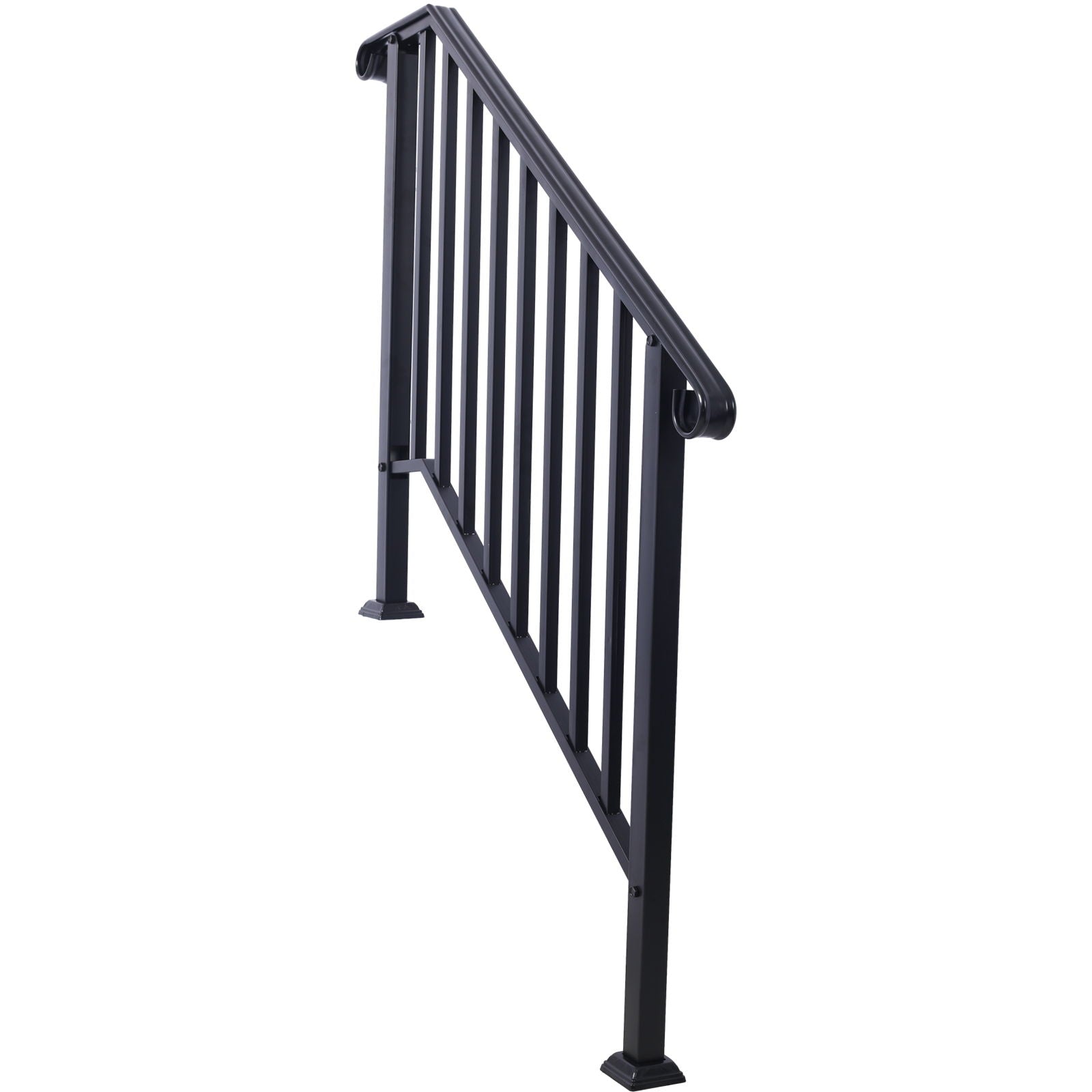 Handrails For Outdoor Steps, Fit 2 Or 3 Steps Outdoor Stair Railing, Wrought Iron Handrail, Flexible Porch Railing, Transitional Handrails For Concrete Steps Or Wooden Stairs