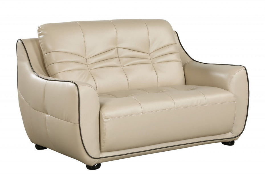 Faux Leather Love Seat - Beige / Black