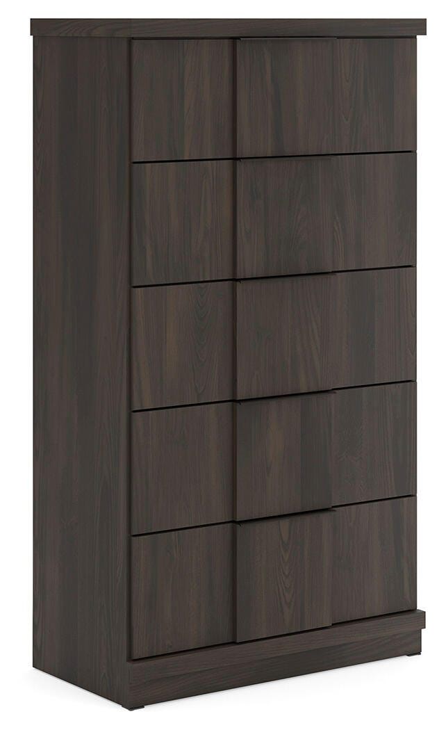 Shaehartin Five Drawer Chest Dark Brown