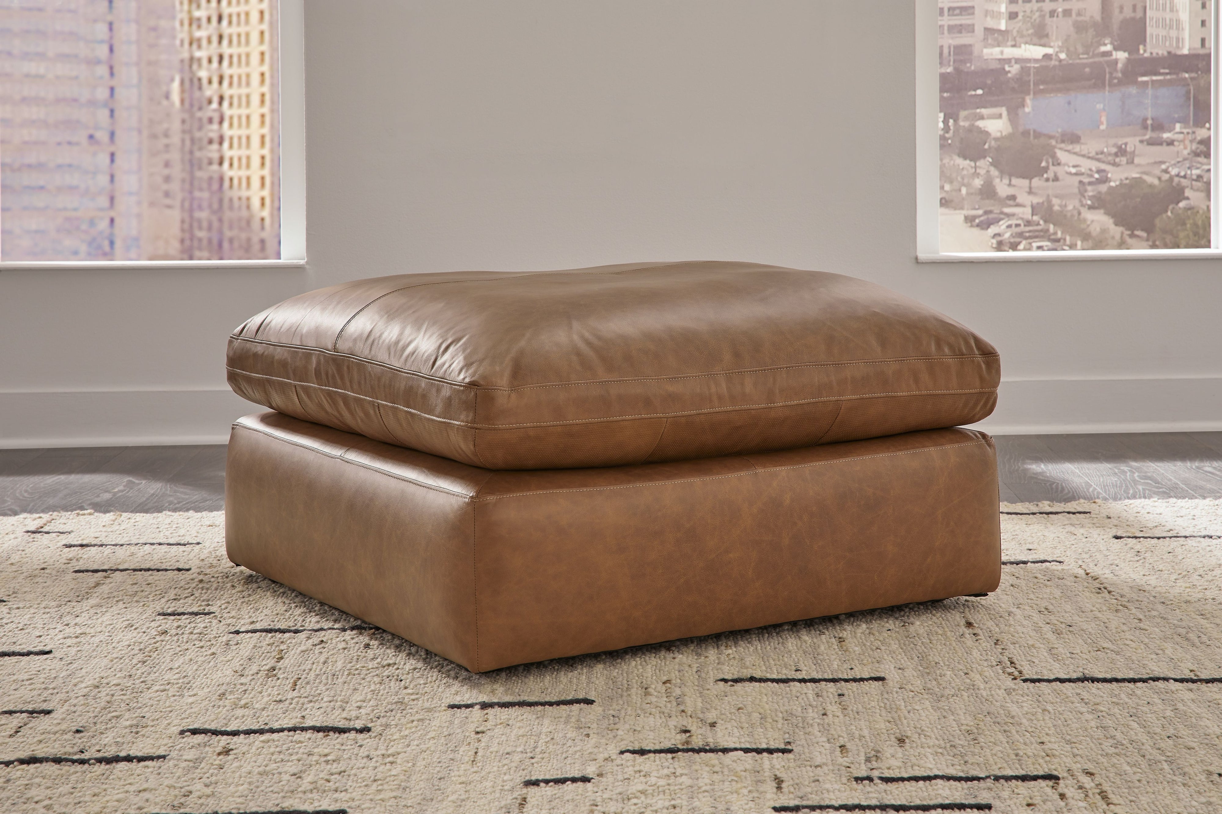 Emilia - Caramel - 3 Pc. - 2-Piece Modular Sectional Loveseat, Ottoman