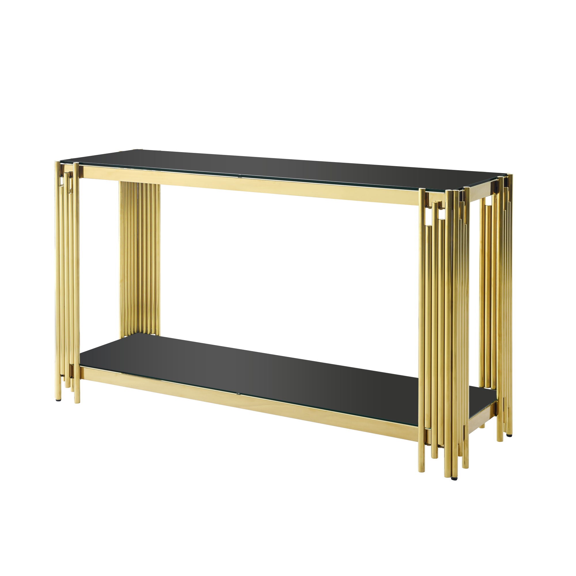 Square End Table With Tempered Glass Top For Living Room - Black / Gold