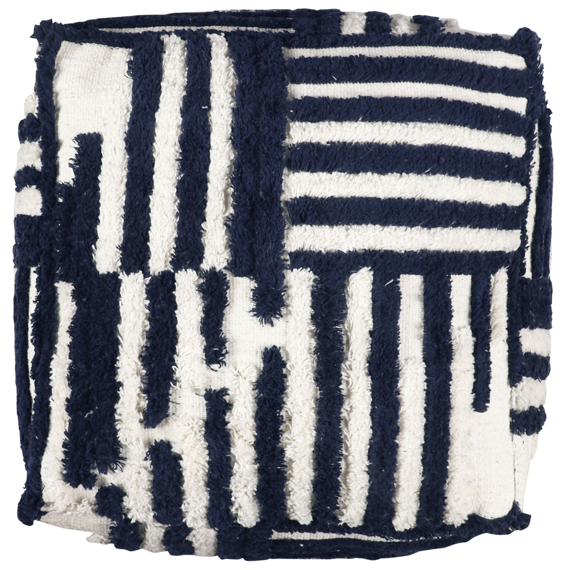 Cotton Cube, Striped Pouf Ottoman - Blue