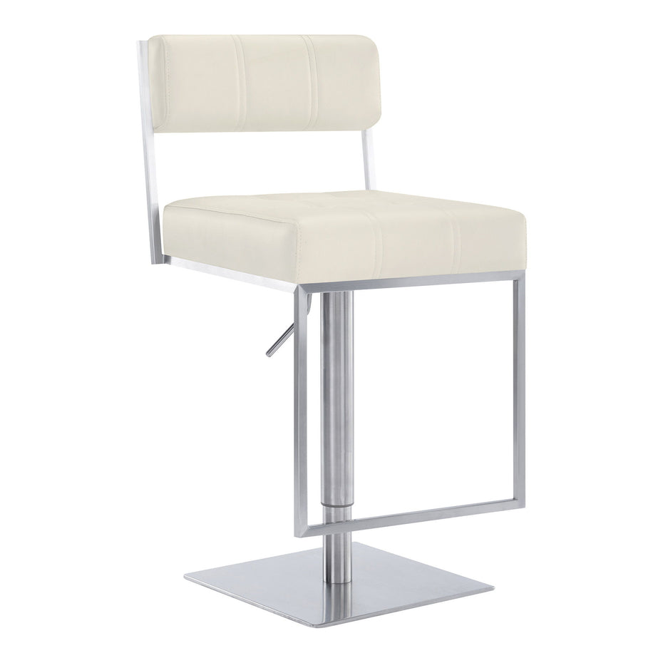 Faux Leather Swivel Low Back Adjustable Height Bar Chair - White / Silver