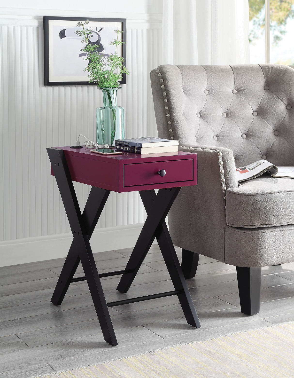 Fierce - Accent Table With Built - In USB Port Dark Red by Urban Nest | Bel Furniture